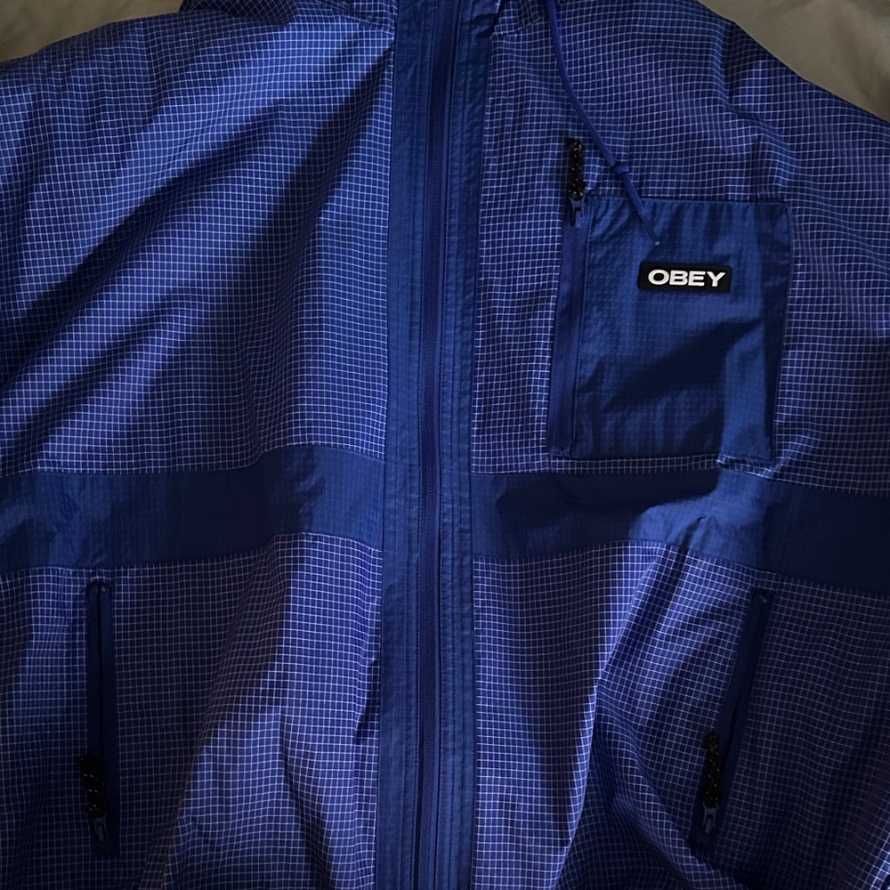 Obey Men's Checkered Blue Windbreaker